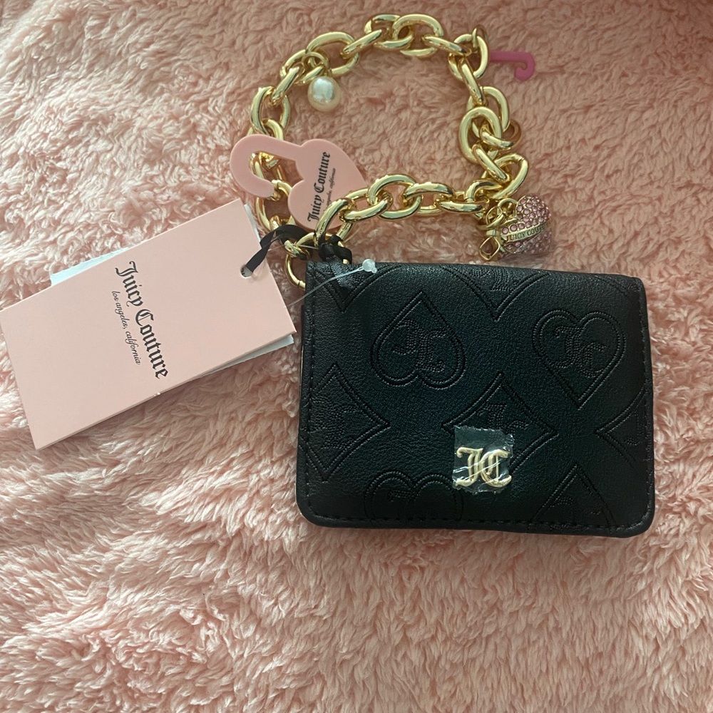 JUICY COUTURE TOP NOTCH CC KEY CHARM CARD CASE WALLET - BLACK / GOLD CHARMS